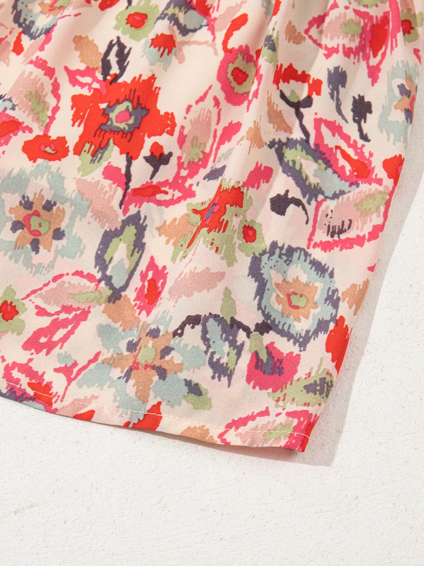 Floral Print Frilled Neck Puff Sleeve High Waist Dress - adritiX