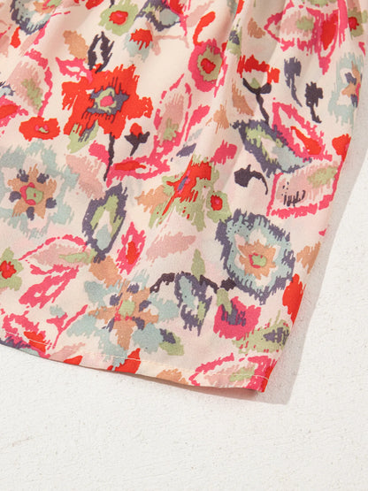 Floral Print Frilled Neck Puff Sleeve High Waist Dress - adritiX