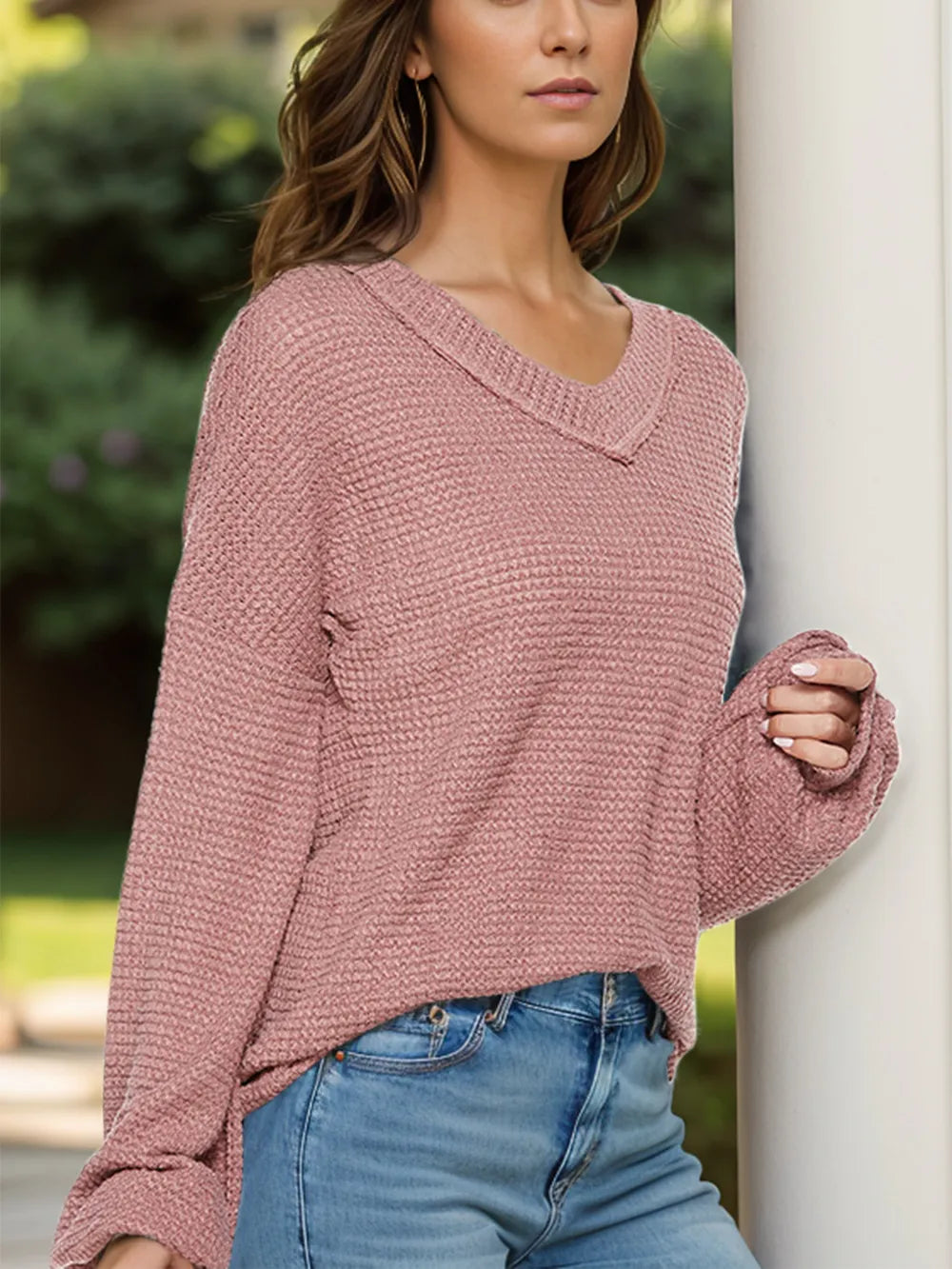 Dropped Shoulder Long Sleeve Knit Top - adritiX