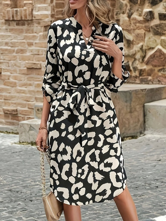 Printed Notched Midi Dress - adritiX