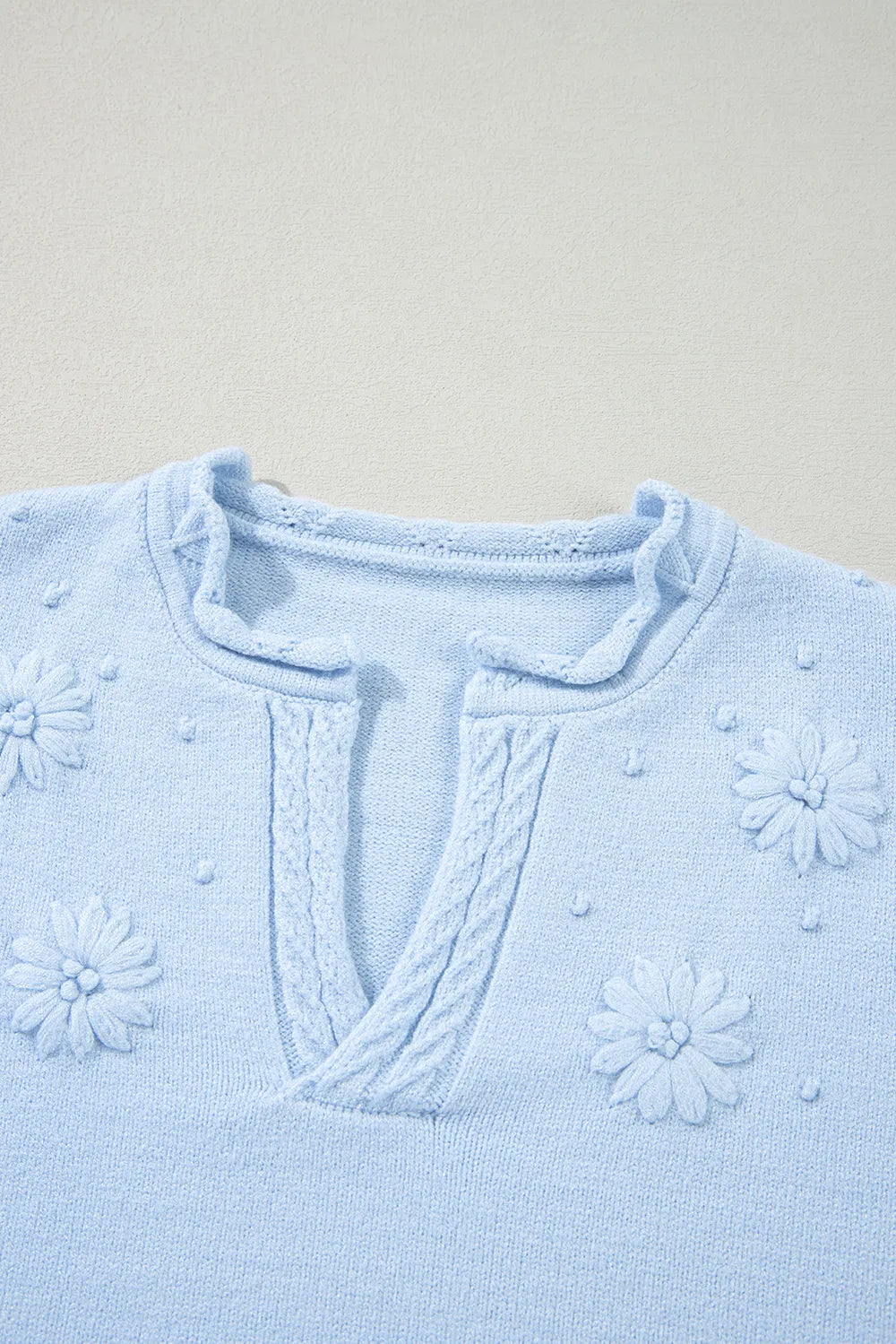 Daisy Notched Long Sleeve Sweater - adritiX