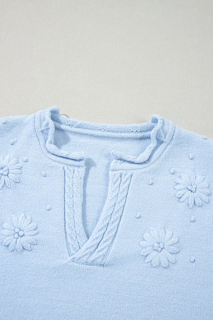 Daisy Notched Long Sleeve Sweater - adritiX