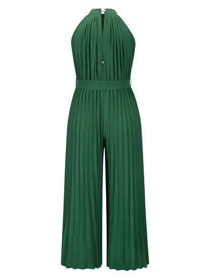 Elegant Cutout Tied Pleated Sleeveless Jumpsuit - adritiX