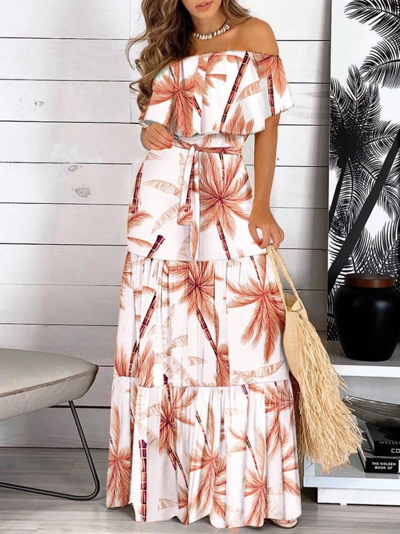 Printed Off Shoulder Maxi Dress - adritiX
