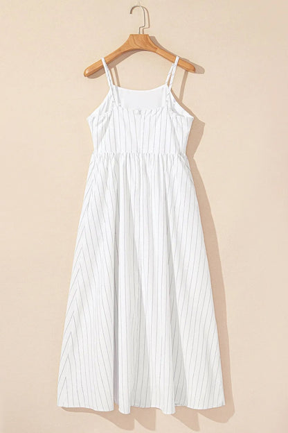 Stripe Square Neck Cami Dress with Pockets - adritiX