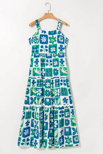 Floral Mixed Pattern Ruffle Flutter Sleeve Buttoned Dress - adritiX