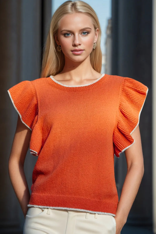 Ruffled Round Neck Knit Top - adritiX