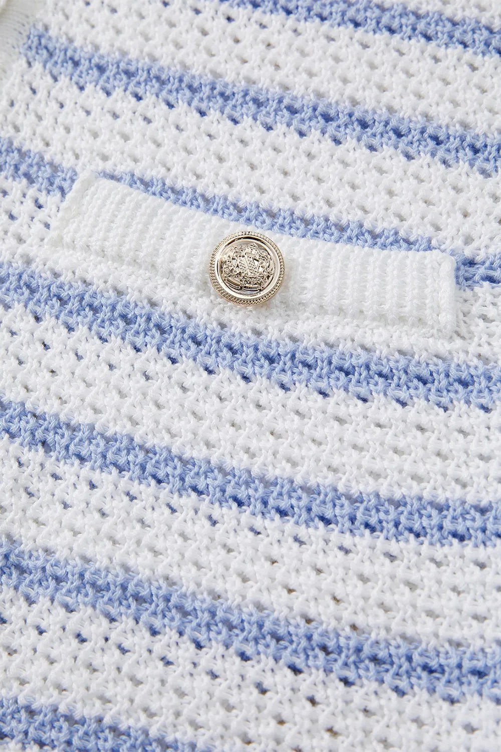 Stripe V Neck Gold Buttons Elegant Sweater Vest - adritiX