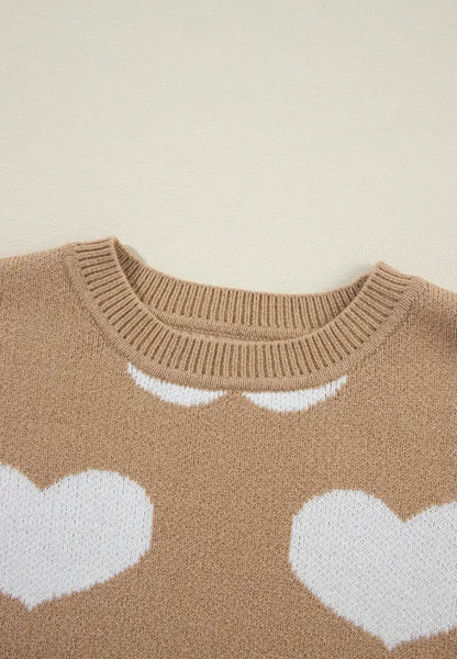 Heart Round Neck Long Sleeve Sweater - adritiX