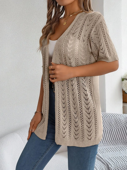 Openwork Open Front Half Sleeve Cardigan - adritiX