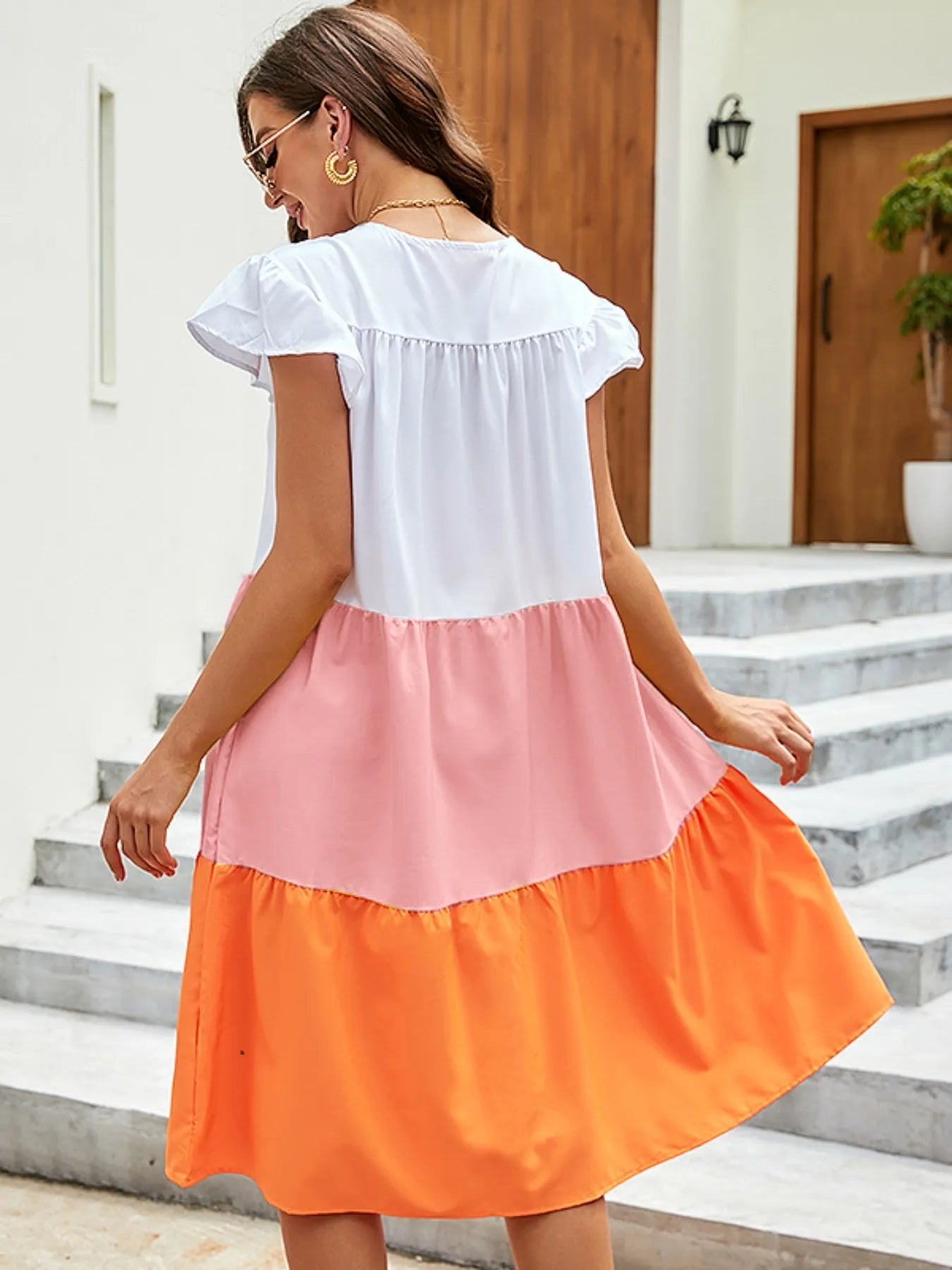 Plus Size Color Block Tiered Ruffle Summer Dress - adritiX