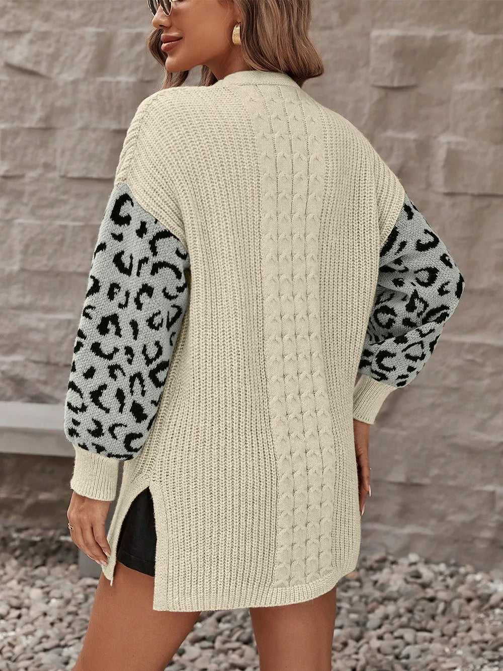 Pocketed Leopard Open Front Cardigan - adritiX
