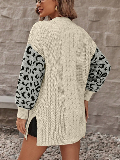 Pocketed Leopard Open Front Cardigan - adritiX