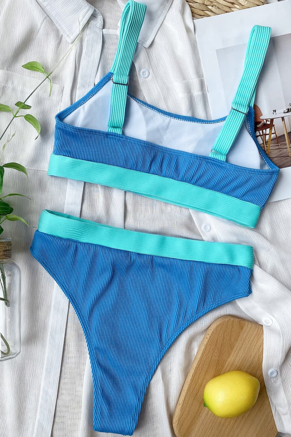 Color Block Scoop Neck Bikini Set - adritiX