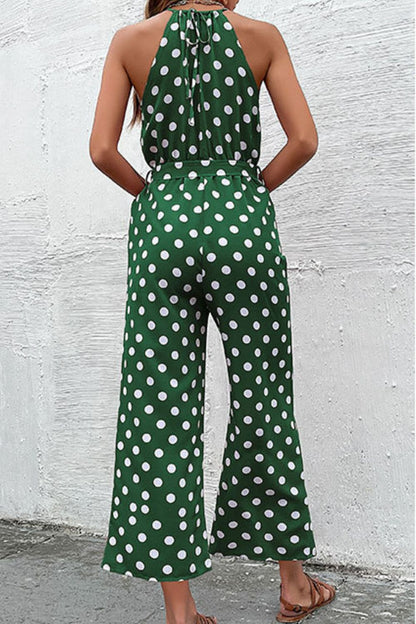 Elegant Perfee Polka Dot Grecian Wide Leg Jumpsuit - adritiX