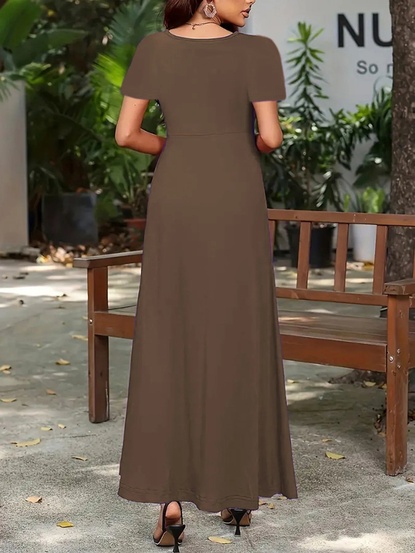 Full Size Round Neck Short Sleeve A-Line Maxi Dress Plus Size - adritiX