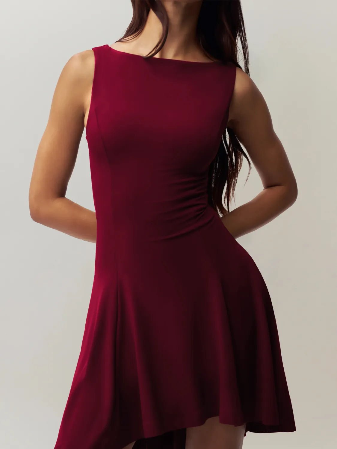 High-Low Round Neck Sleeveless Dress - adritiX
