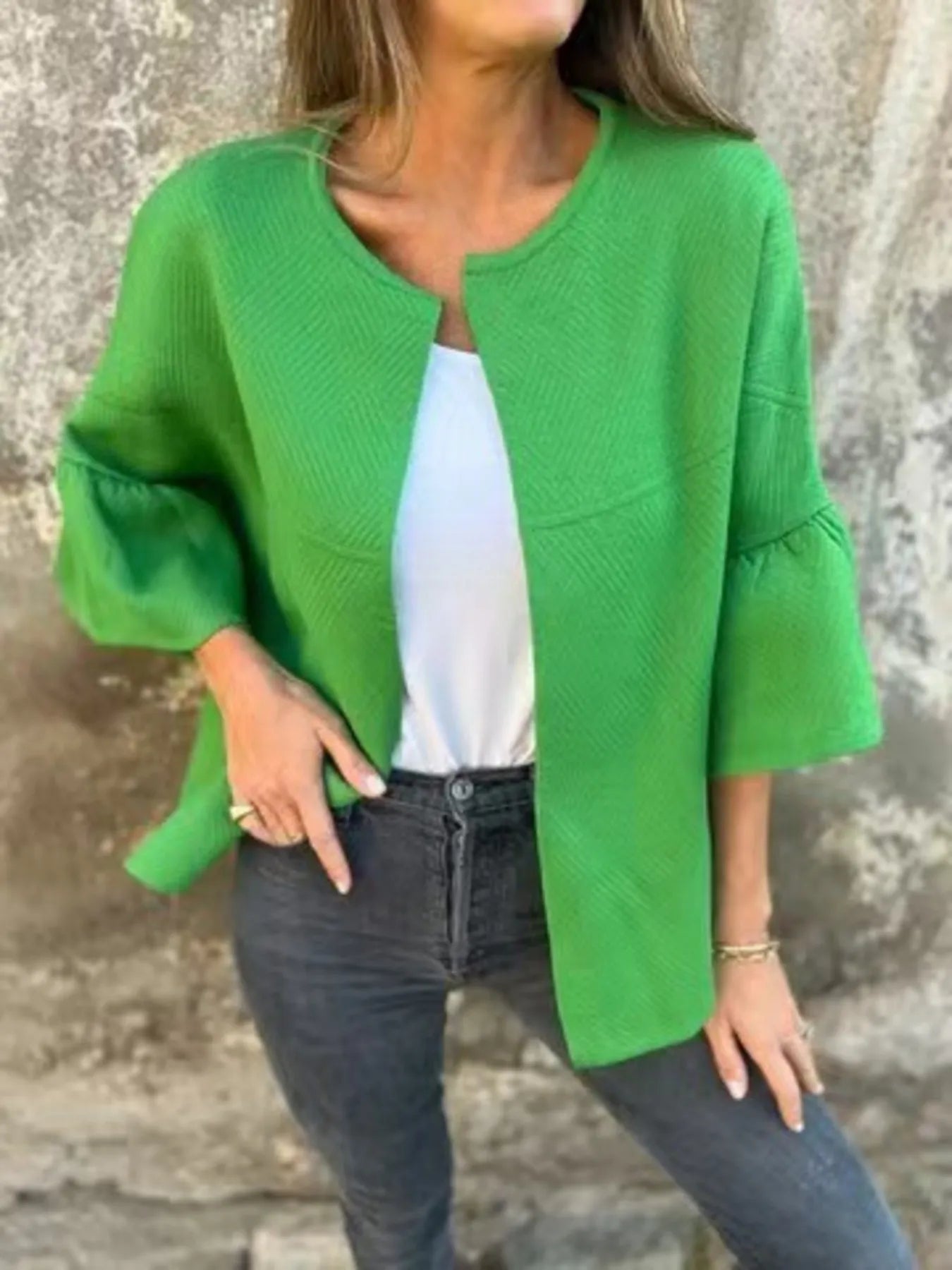 Full Size Bell Sleeve Open Front Cardigan Plus Size - adritiX