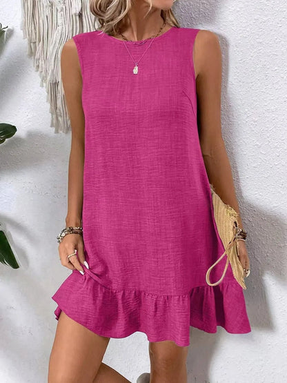 Ruffled Hem Round Neck Sleeveless Dress - adritiX