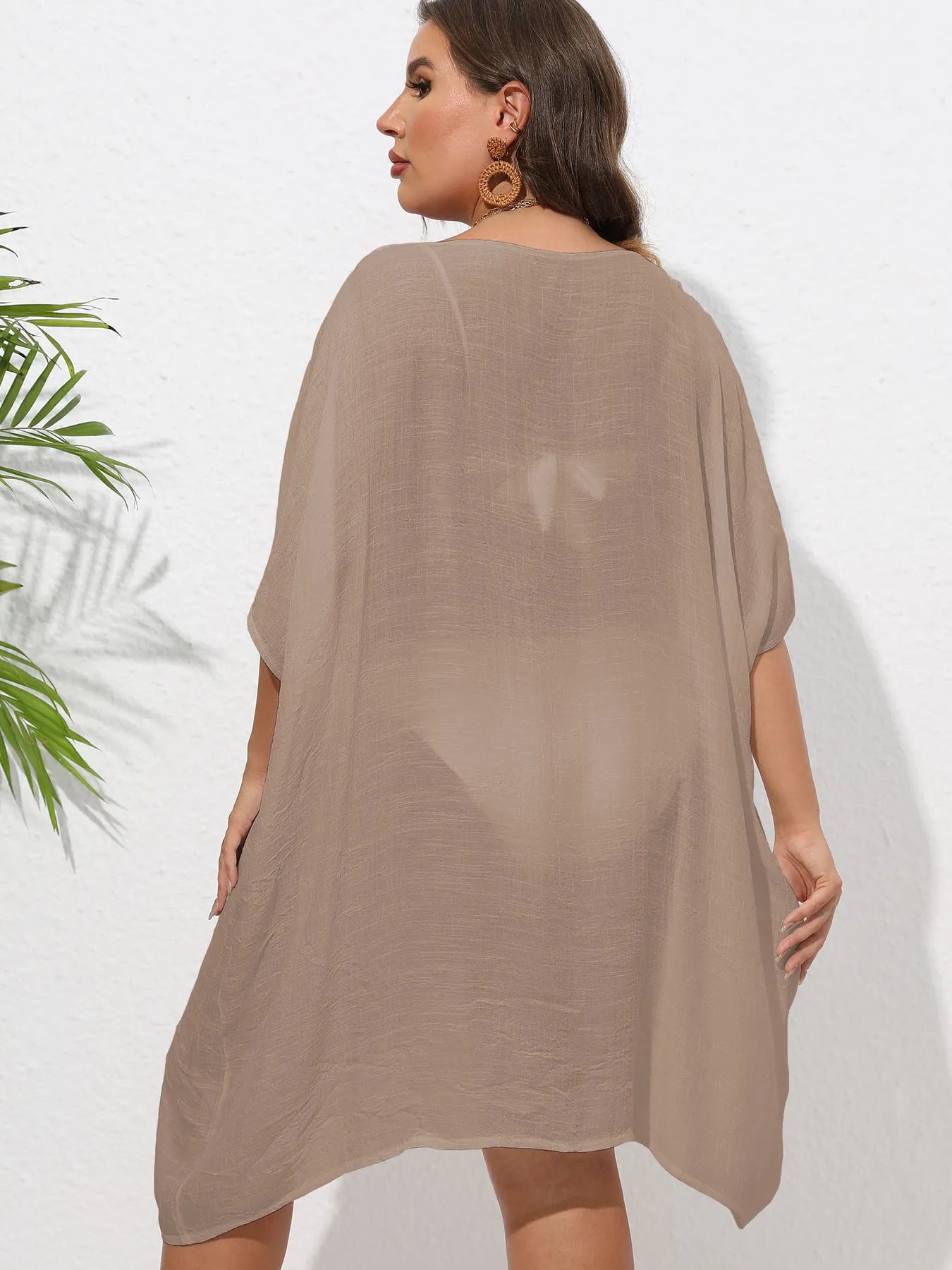 Crochet Trim V-Neck Beach Cover Up Dress - adritiX