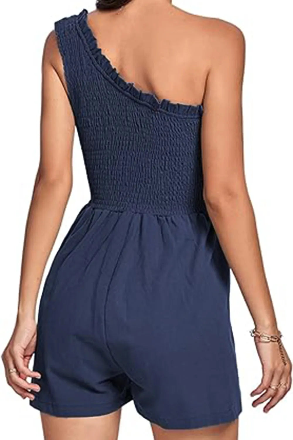 Elegant Smocked Single Shoulder Romper - adritiX