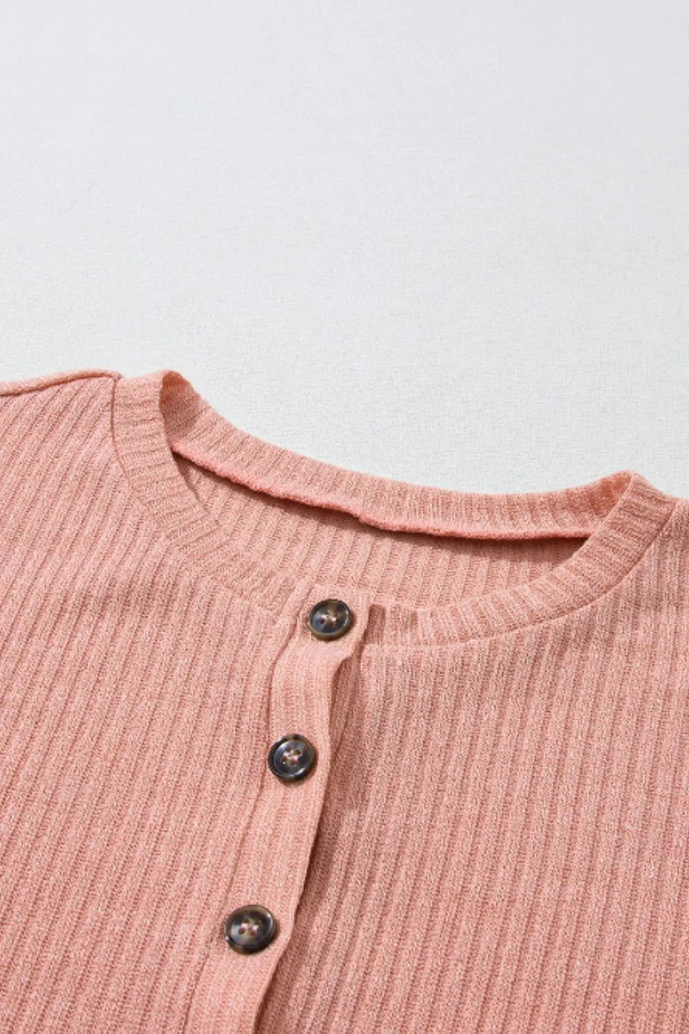 Quarter Button Round Neck Dropped Shoulder Knit Top - adritiX