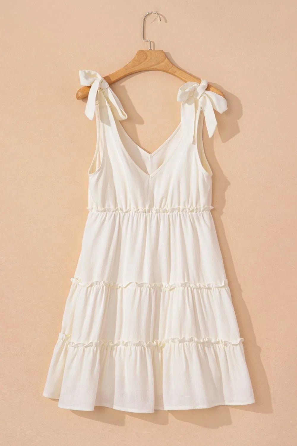 Solid Color Tied Straps Ruffle Tiered Mini Dress - adritiX
