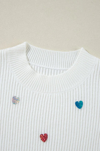 Heart Sequin Round Neck Long Sleeve Sweater - adritiX