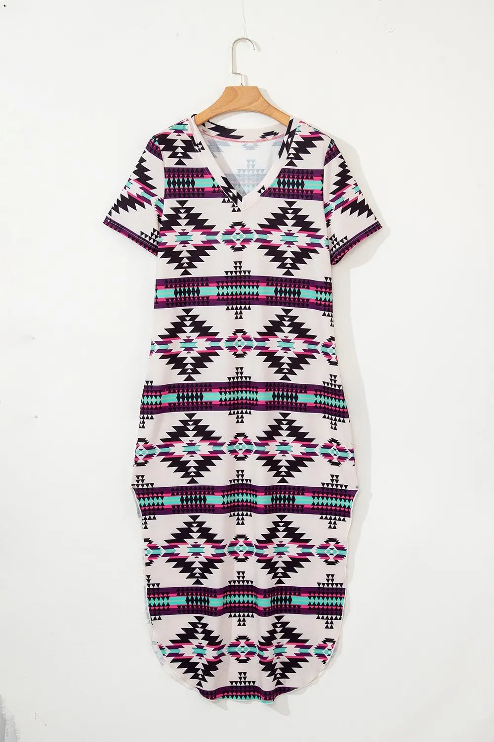 Aztec Print V-Neck Midi Dress - adritiX