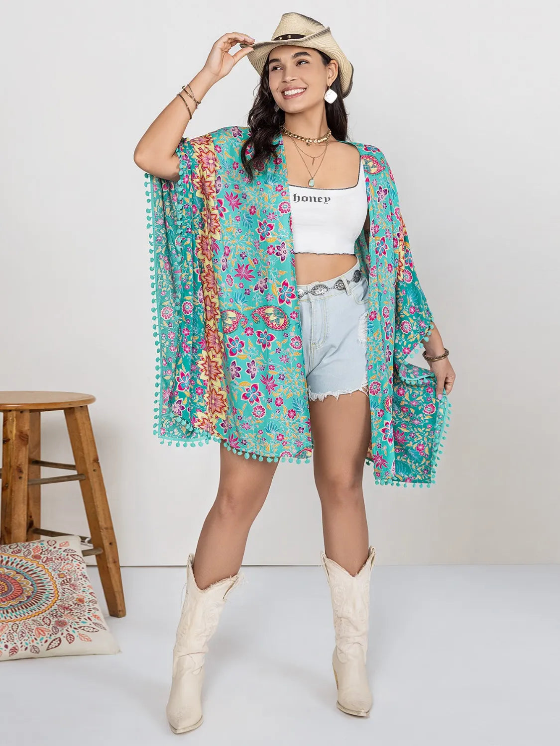 Plus Size Printed Open Front Cover-Up - adritiX