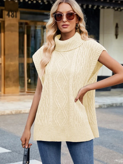 Side Slit Turtleneck Sweater Vest - adritiX