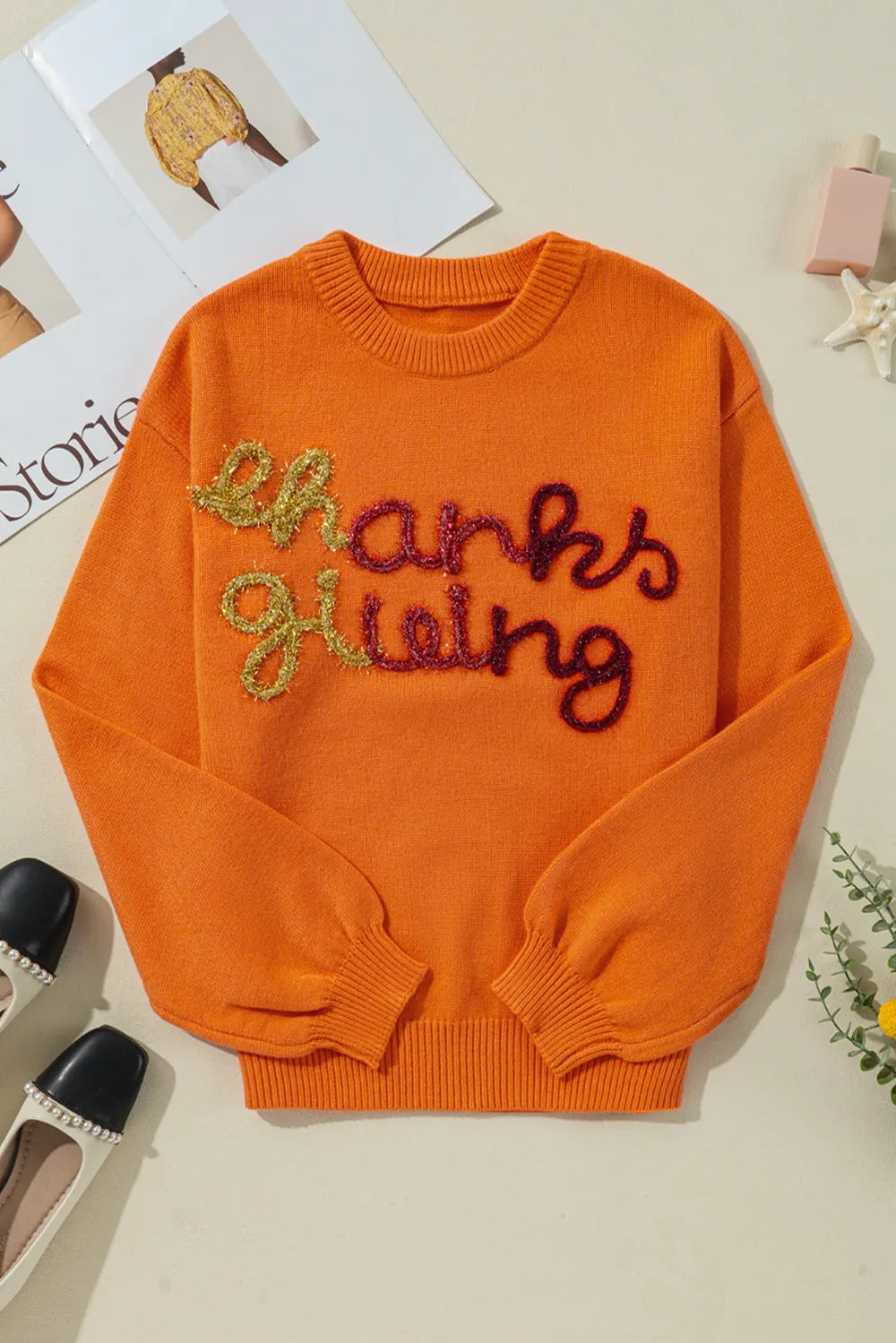 THANKSGIVING Round Neck Dropped Shoulder Sweater - adritiX