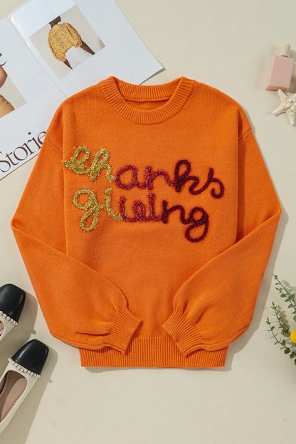 THANKSGIVING Round Neck Dropped Shoulder Sweater - adritiX
