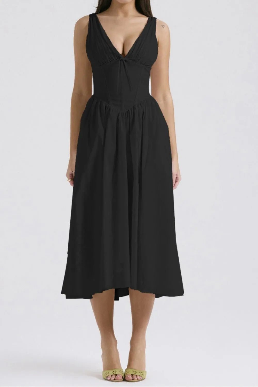 Chic & Sleek Ruched V-Neck Dress with Pockets – Effortless Style for Every Occasion - adritiX