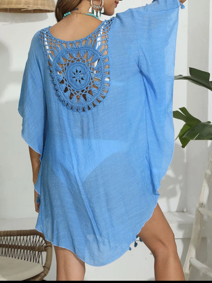 Tassel Crochet Round Neck Cover-Up - adritiX