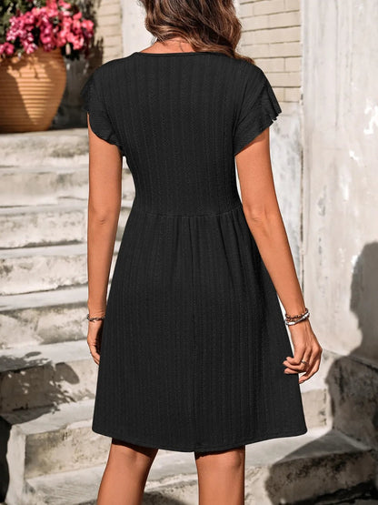 V-Neck Ruffled Cap Sleeve Dress - adritiX