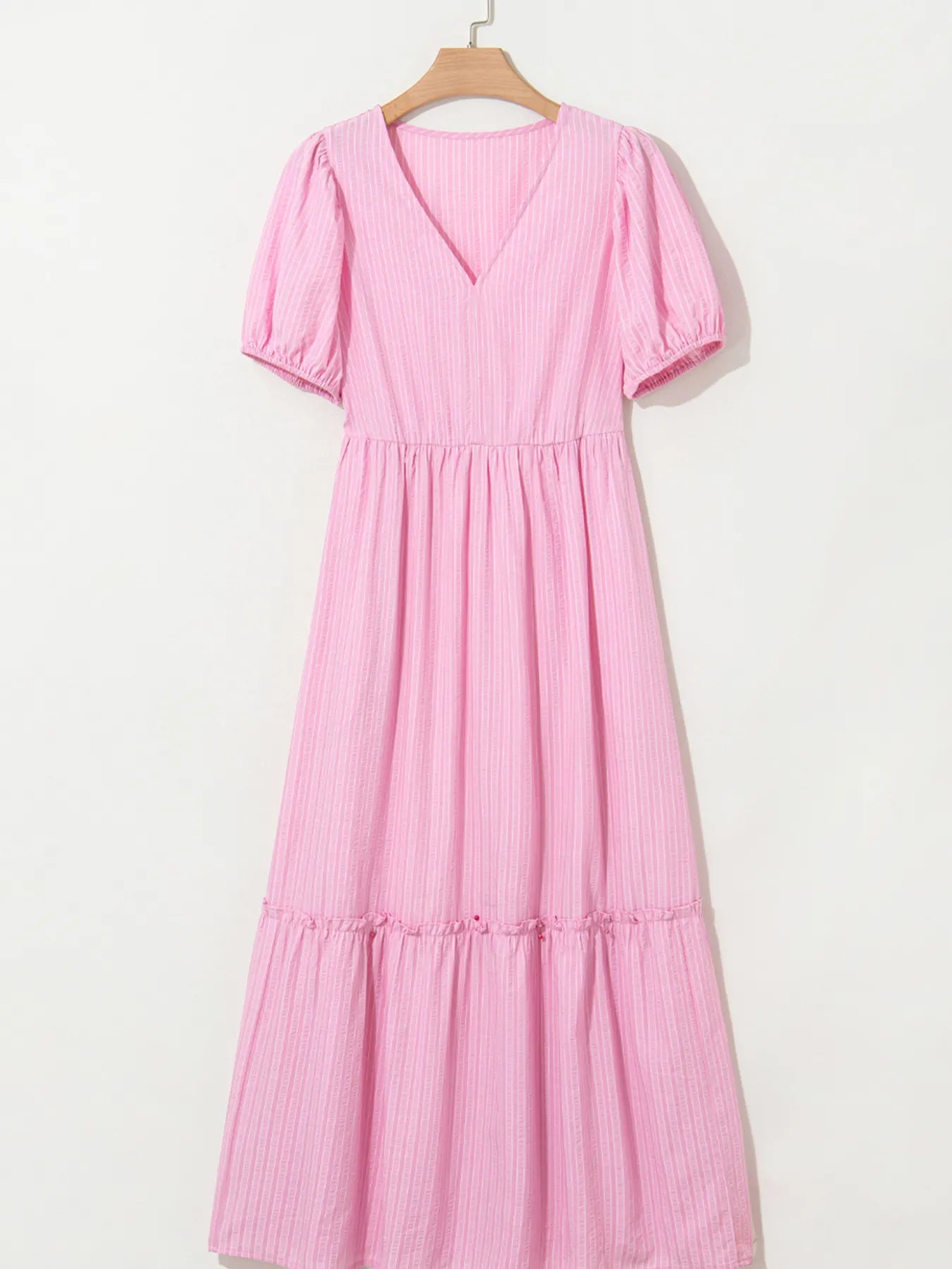 Striped Puff Sleeve V-Neck Maxi Dress - adritiX