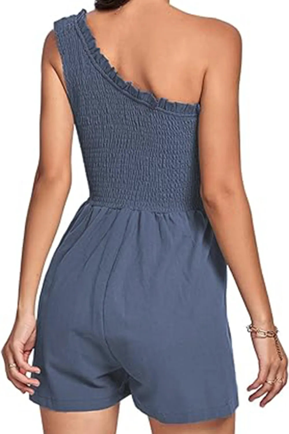 Elegant Smocked Single Shoulder Romper - adritiX