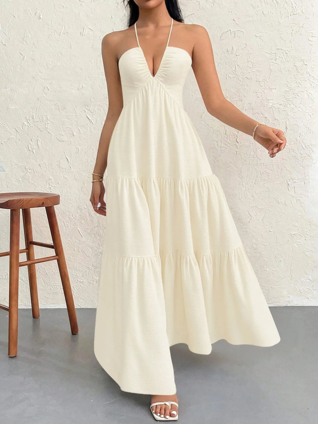 Halter Neck Tiered Maxi Dress - adritiX