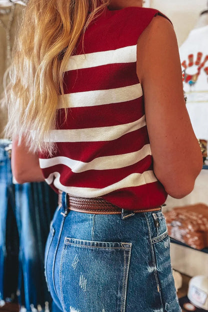 Collared Neck Striped Sweater Vest - adritiX