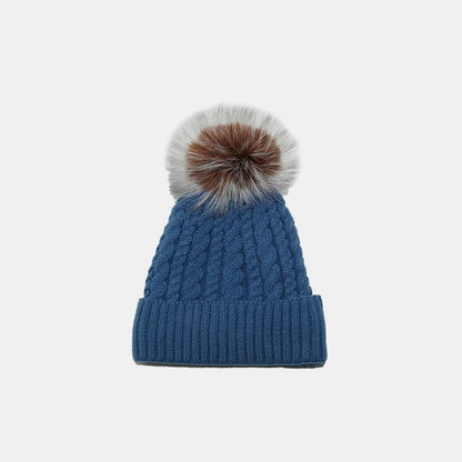 Cable Knit Winter Hat with Pompom - adritiX