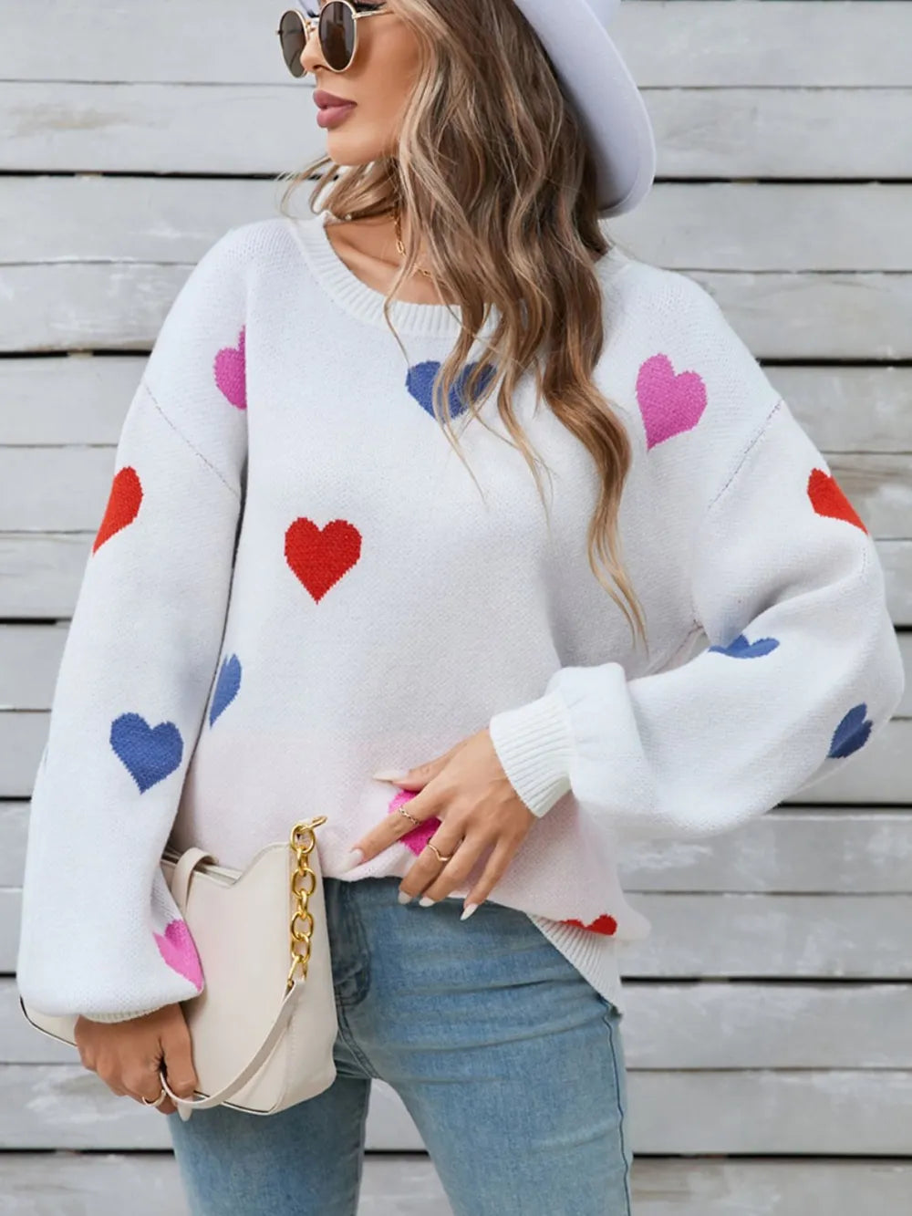 Angel Wings Heart Round Neck Long Sleeve Sweater - adritiX