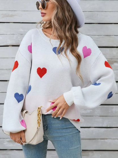 Angel Wings Heart Round Neck Long Sleeve Sweater - adritiX