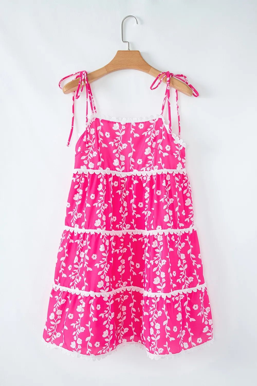 Floral Print Ric Rac Patched Sleeveless Mini Dress - adritiX