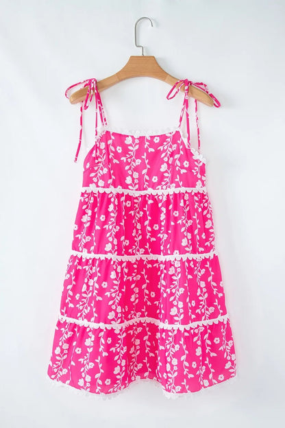 Floral Print Ric Rac Patched Sleeveless Mini Dress - adritiX