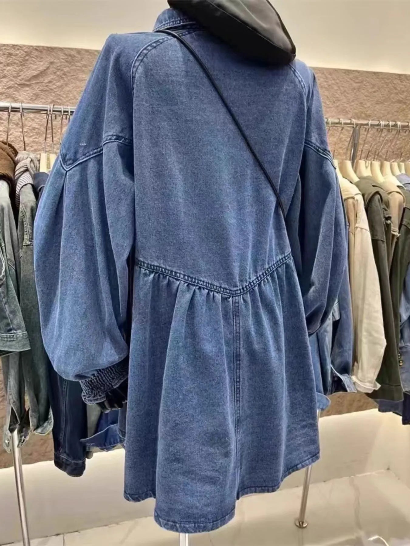Oversized Long Sleeve Button-Up Denim Dress - adritiX