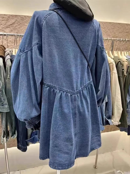 Oversized Long Sleeve Button-Up Denim Dress - adritiX