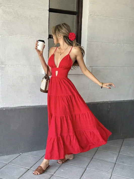 Tiered Maxi Dress with Cutout Detail - adritiX