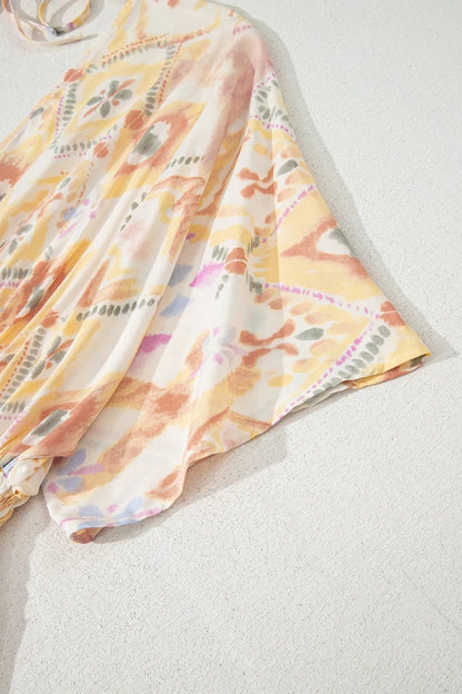 Printed Half Sleeve Shirred High Waist Maxi Dress - adritiX