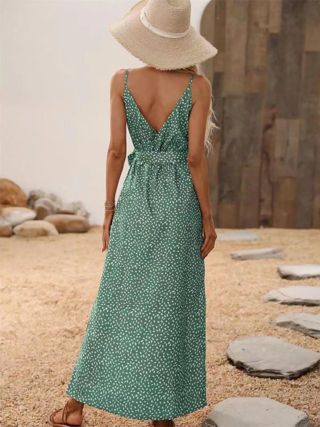 Slit Printed Surplice Midi Dress - adritiX